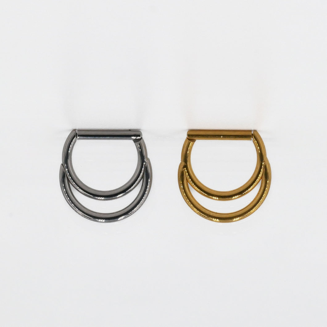 Product picture two titanium gold silver double clicker piercing hoop 16 gauge