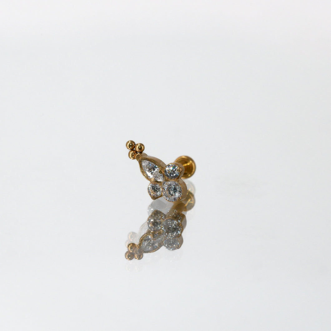 Product picture piercing jewelry labret cross gold titanium white cubic zirconia stones 