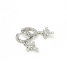 Load image into Gallery viewer, Product picture cross huggie earring sterling silver S925 white zirconia stones
