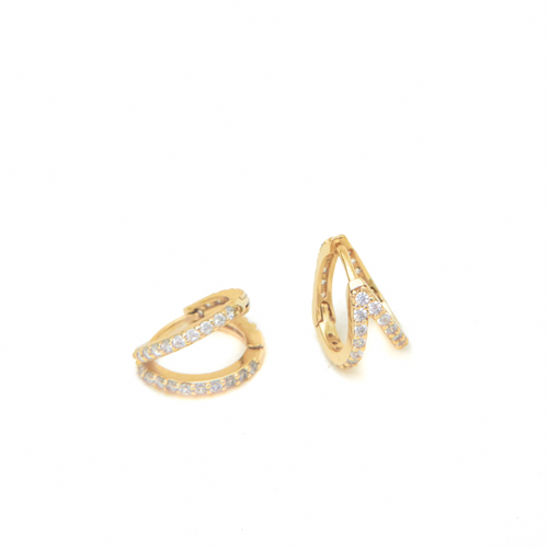 Product picture double huggie earring gold plated sterling silver 925 white zirconia stones