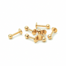 Load image into Gallery viewer, Product picture gold flat labret ball 16 gauge surgical steel 

