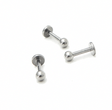 Load image into Gallery viewer, Product picture silver flat labret ball 16 gauge surgical steel 
