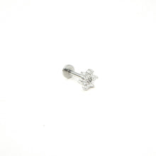 Load image into Gallery viewer, Product picture silver labret piercing flower white zirconia stones 16 gauge stainless steel
